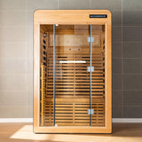 WOODBRIDGE Infrared Home Sauna Room 2 Person Hemlock Wooden Indoor Sauna,7 Carbon 2230W/120V Heaters,with Led Color Therapy Light,Bluetooth Speaker,Tempered Glass,Touch-Tone Keypad and A Top Vent WOODBRIDGE