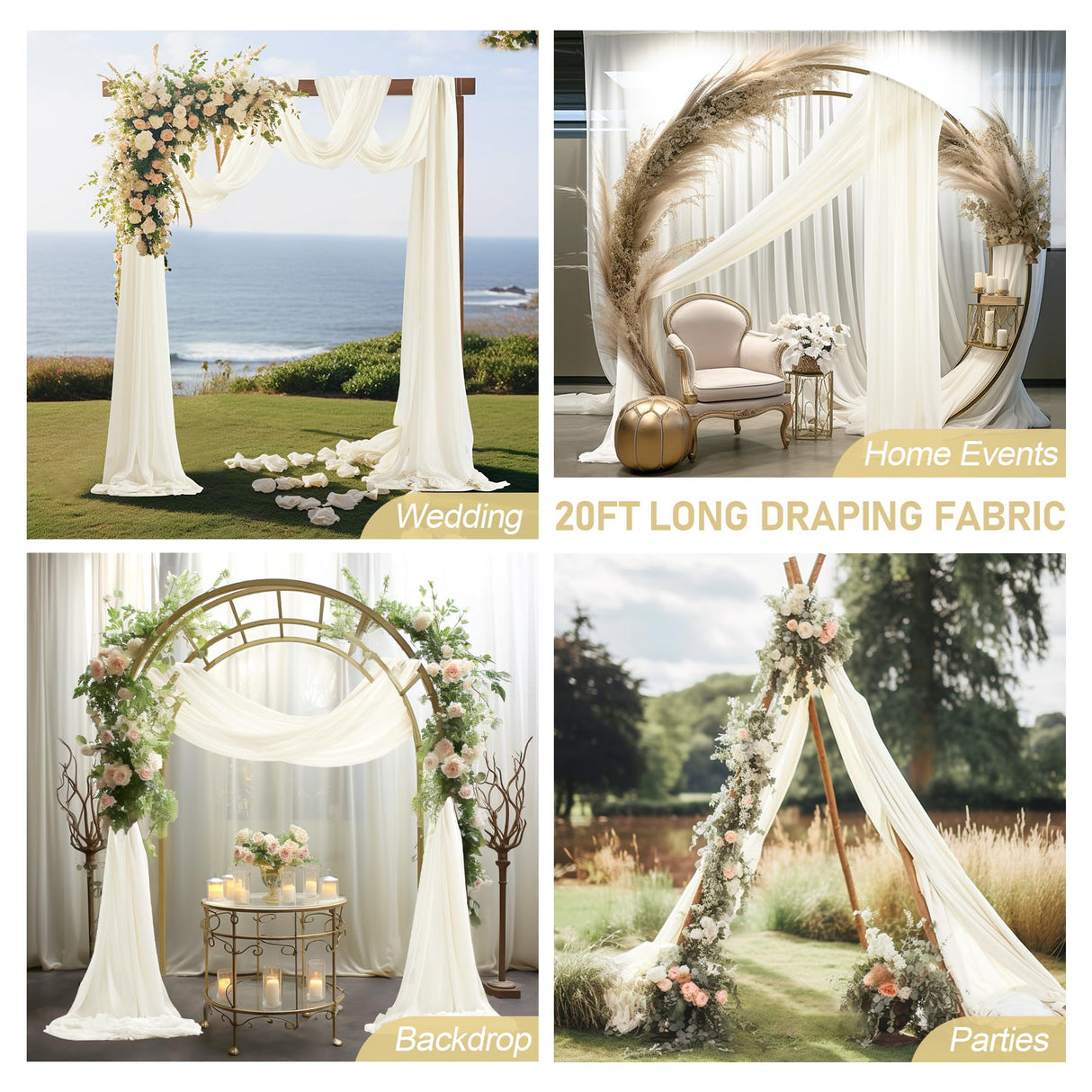 30" x 20Ft Wedding Arch Draping Fabric, 1 Panel Ivory Sheer Curtain Drapes Extra Wide & Long Backdrop Curtains for Wedding Arch Ceremony Birthday Party Decorations Party Talk