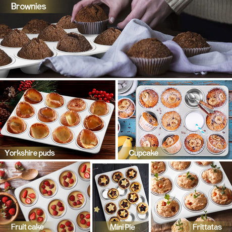 TeamFar 12-Cup Muffin Pan, Stainless Steel Cupcake Pans Muffin Tin Set for Oven Baking Mini Brownies Quiches Tarts, Non Toxic & Regular Size, Dishwasher Safe – Set of 2 TeamFar