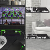ZOPEND Wine Cabinet Coffee Table with Power Socket and LED Light, Three Tiers Coffee Bar Table Wine Rack Liqour Bar with Large Storage for Home Kitchen (Black) ZOPEND