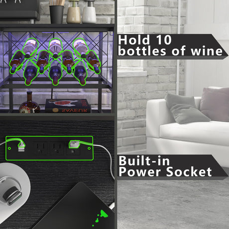 ZOPEND Wine Cabinet Coffee Table with Power Socket and LED Light, Three Tiers Coffee Bar Table Wine Rack Liqour Bar with Large Storage for Home Kitchen (Black) ZOPEND