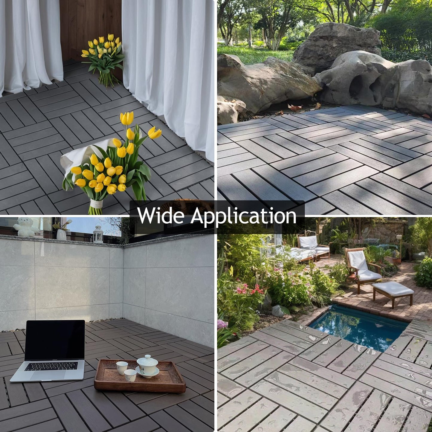 54 PCS Plastic Interlocking Deck Tiles, 12"x12" Waterproof Outdoor Flooring Easy to Install, Patio Floor Decking Tiles for Balcony, Backyard, Pool, Garden Balcony Decorations (54, Gray, 12'' x 12'')