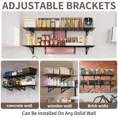 FFVVGH 2-Pack 2x6ft Storage Shelves,24-inch-by-71-inch Total Load 1200LBS Heavy Duty Garage Wall Shelving, Rust-Proof Metal Shelf Wall Mount Easy Installation,Space-Saving Wall Rack Garage Shelving FFVVGH