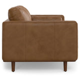 SIMPLIHOME Morrison 72-inch Wide Sofa in Caramel Brown Top Grain Genuine Leather, Mid-Century Modern-Style Loveseat for Living Room, Single Bench Cushion, Removable Back Cushions, 2 Bolster Pillows SIMPLIHOME