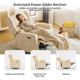 Rhevoy Oversized Swivel Rocker Recliner Chair, 26" Extra Wide Glider Nursery Chair with Adjustable Headrest, Chenille Power Recliner Rocking with Double Cushion, Cup Holder, Beige Rhevoy
