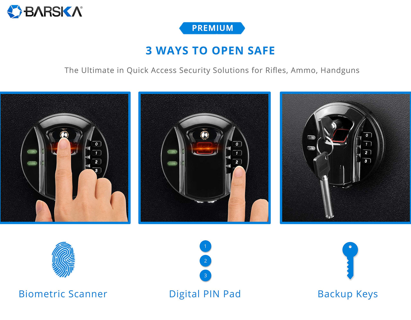 Barska Quick and Easy Dual Access Digital Biometric Fingerprint & Keypad Code Rifle Firearm and Long Gun Safe for Home - 11 Position - WoodArtSupply