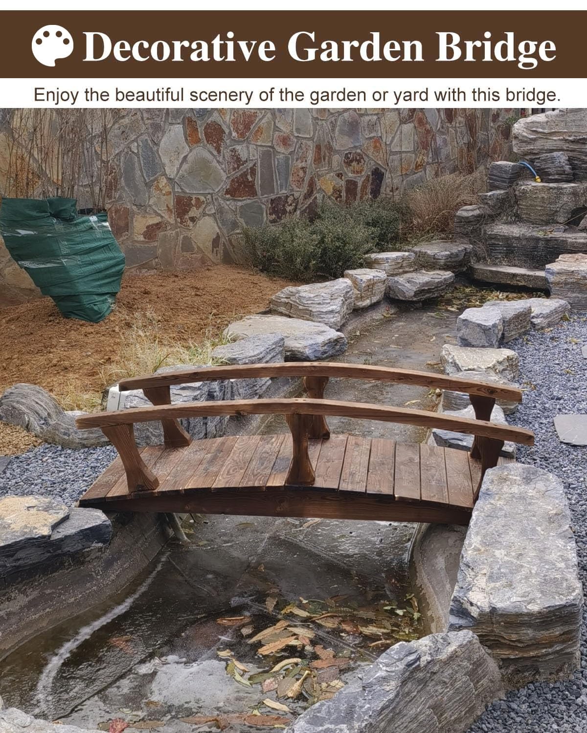 ZIMGOD Outside Curved Pond Bridges with Side Rails, Japanese Garden Bridge Decor for Yard Deck Patio, Classic Footbridge Pathway, Wooden Walkway Bridge - WoodArtSupply