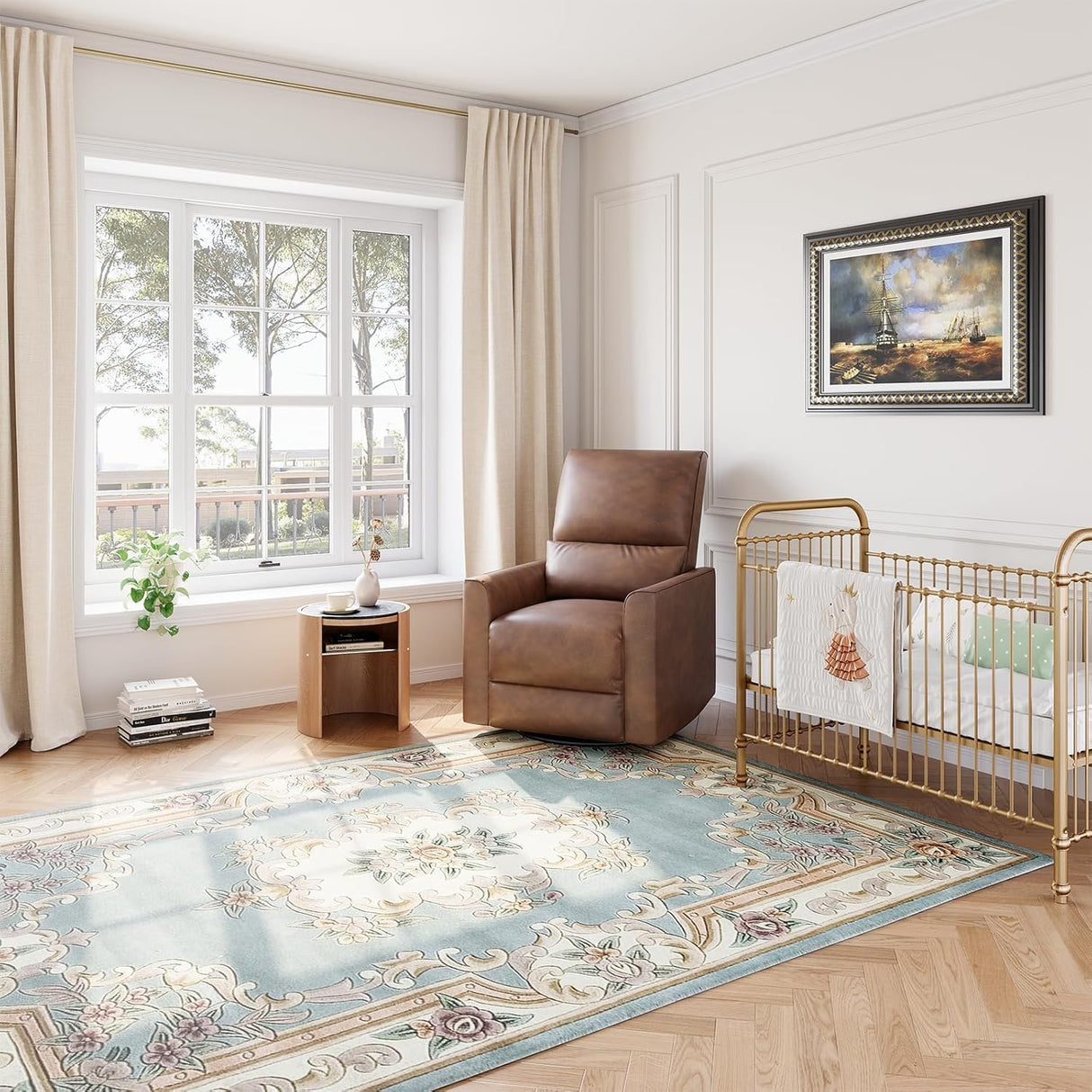 GAOMON Swivel Rocking Recliner Chair, Manual Leather Recliner Glider with Lumbar Support & Padded Armrest, Comfortable Rocker Nursery Single Sofa for Living Room and Bedroom (Brown) GAOMON