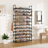 LANTEFUL 11 Tiers Tall Shoe Rack Holds 55 Pairs of Shoes with 18pcs Hooks Sturdy Wide Shoe Organizer Storage Free Standing Metal Shoe Shelf for Closet, Entryway Black LANTEFUL