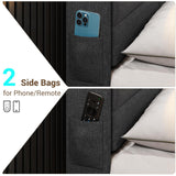 BTHFST Full Size Floating Bed Frame with RGB LED Lights & USB-C Power, Linen Upholstered Storage Headboard, Dark Gray BTHFST