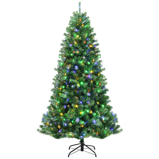 Goplus 8ft Pre-lit Artificial Christmas Tree, Hinged Remote Control Xmas Tree w/ 9 Lighting Modes & 600 Color Changing LED Lights, Residential and Commercial Decoration for Indoor, Holiday Festival