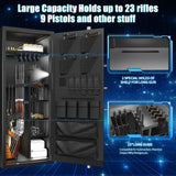 Large Rifle Safe, 30 Gun Safe for Rifle and Shotgun/Rifle Pistol Rack/Storage Pocket/Removable Shelf/Silent Mode/External Battery/LED/Key,180° Open Door Panel Organizer Unassembled Gun Cabinet Safe TTSITG