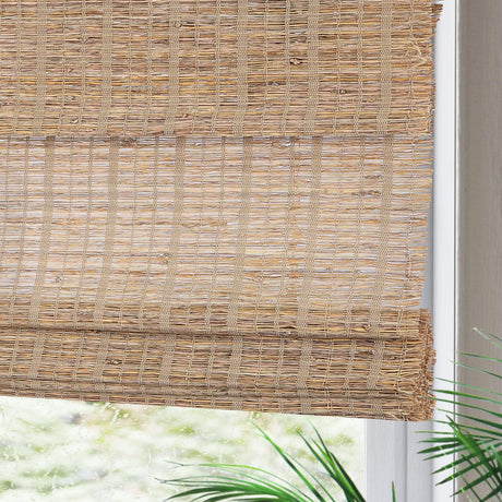Yin Yang Cordless Blackout Bamboo Roman Shades, Light Filtering Natural Woven Wood Window Shades, Custom Indoor Room Dakening Window Blinds, Sun Shades Linen Blinds for Home, Windows, Doors, Color 3 Yin Yang