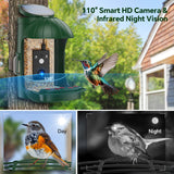 Relassy Bird Feeder with Camera, Waterproof Smart Bird Feeder with Camera Solar Powered for Outdoors, Rechargeable & Detachable 110° Bird Feeder Camera, Auto Capture Bird HD Videos & Photos, Green Relassy