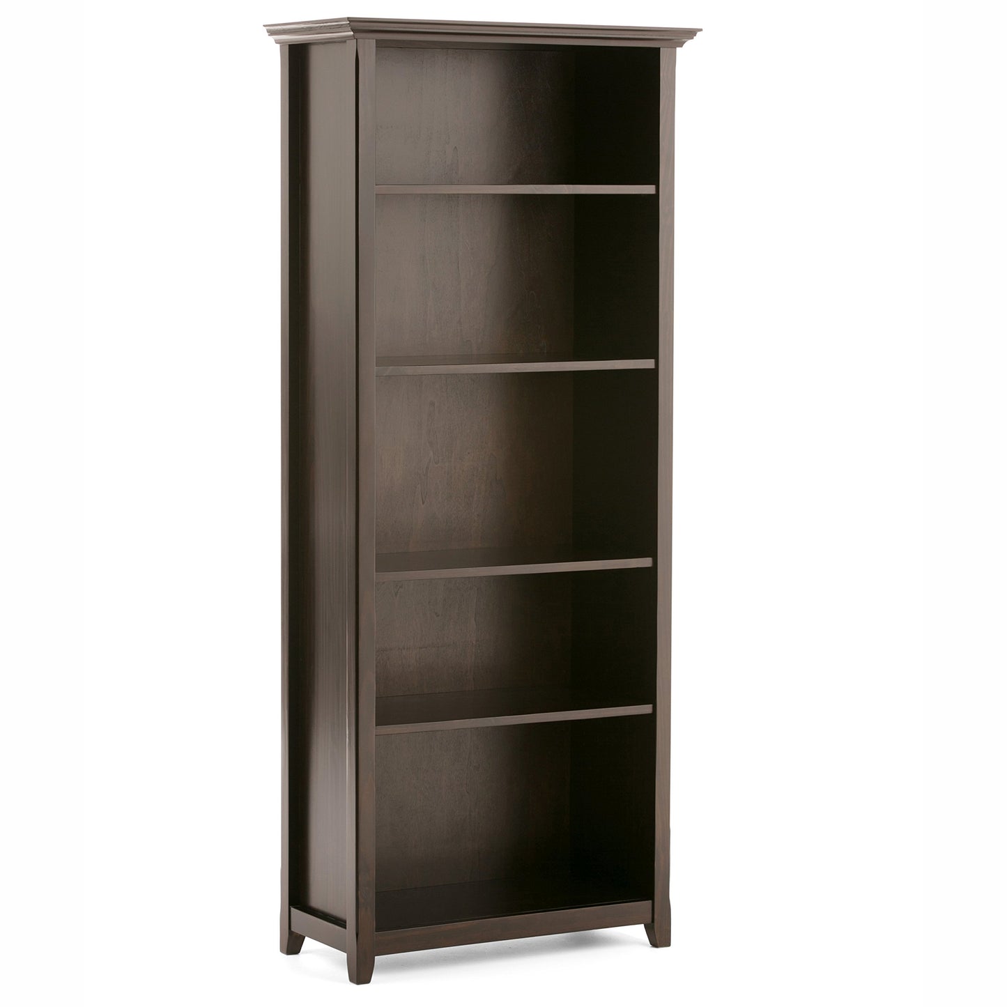 SIMPLIHOME Amherst SOLID WOOD 30 Inch Transitional 5 Shelf Bookcase in Hickory Brown, For the Living Room, Study Room and Office - WoodArtSupply