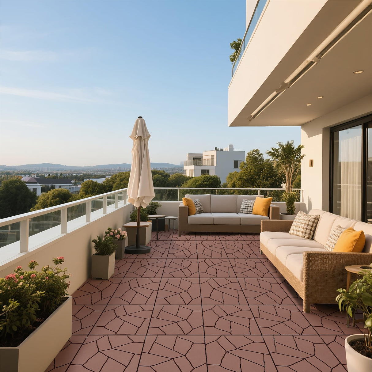 Porch Plastic Outdoor Interlocking Deck Tiles, 44 Pack Patio Flooring, 12"x12" Interlocking Decking Tiles Outdoor Or Indoor All Weather Use, Waterproof Patio Pavers for Pool Balcony Backyard Porch Voyavela