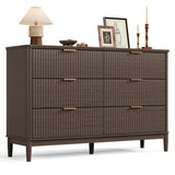 LINSY Fluted Dresser for Bedroom with 6 Drawers, Mid Century Modern Chest of Drawers with Gold Metal Handles, Wide Boho Wood Dressers, Large Farmhouse Storage Cabinet for Bedroom, Living Room, Walnut LINSY