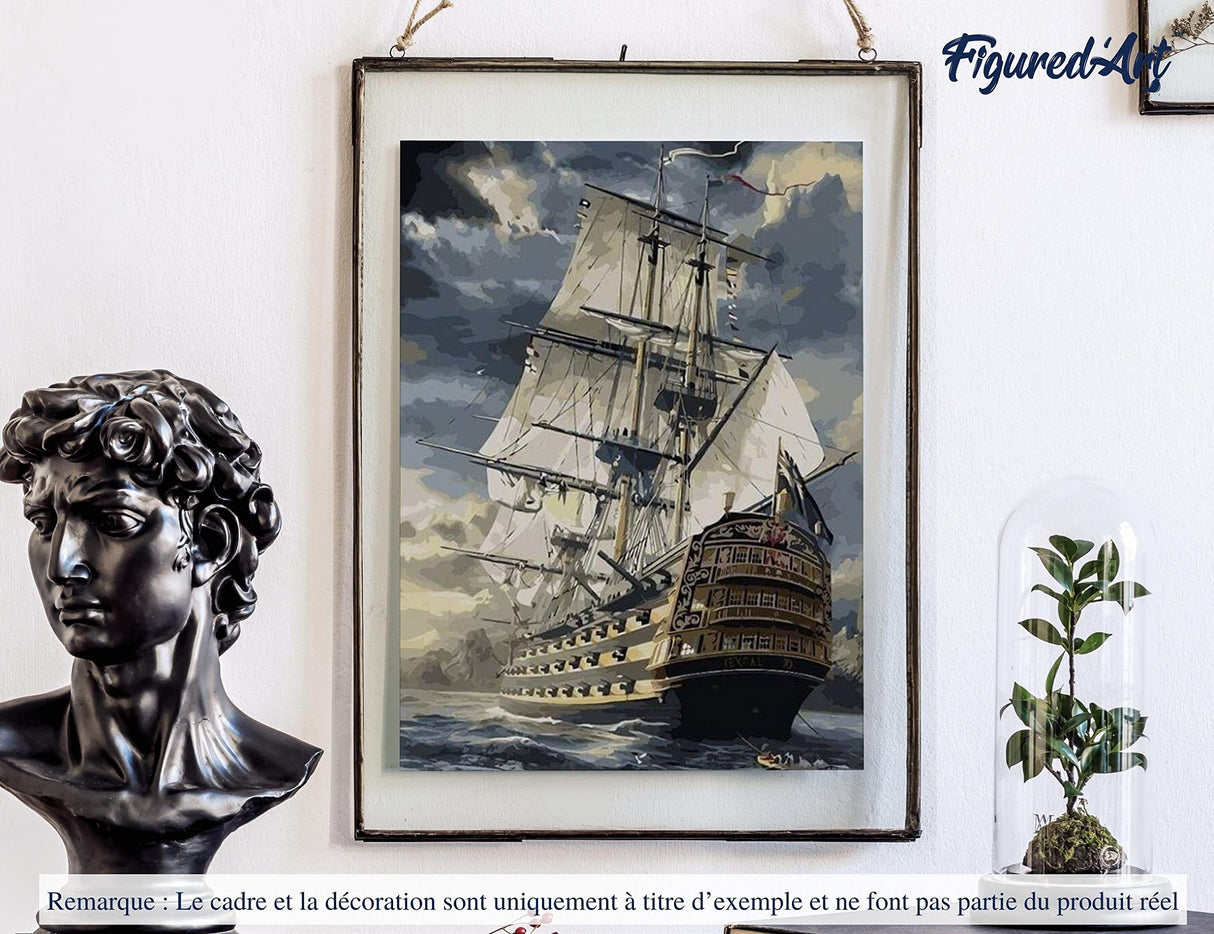 Figured'Art Paint by Numbers for Adults Ocean Galleon 16"x20" - Craft Art Painting DIY Kit Rolled Canvas Without Frame Figured'Art