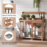 Psilvam Potting Bench, Poly Lumber Potting Table with Removable Stainless Steel Sink and Open Shelves, All-Weather Garden Table Work Station, Planting Table for Garden, Patio and Lawns (Teak Color) Psilvam