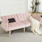 TYBOATLE 65" W Velvet Modern Convertible Folding Futon Couch Sofa Bed w/ 2 USB Charging Ports and arms, Loveseat for Compact Living Space, Dorm, Game Studio, Bonus Room, Apartment, Bedroom (Pink) TYBOATLE