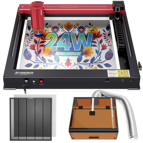 ATOMSTACK A24 PRO 24W (Basic), with Laser Engraver & B3 Enclosure & F4 Honeycomb Laser Bed, 600mm/s,24W Output Power Laser Cutter, for Wood Metal Acrylic Craft ATOMSTACK