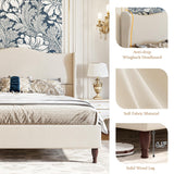 koorlian Queen Size Bed Frame Upholstered Platform Bed with 51" Tall Headboard Wingback, Soft Fabric, Retro Simple Style Platform Bed No Box Spring Needed, Easy Assembly, Beige koorlian
