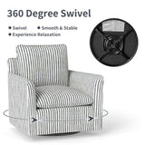 INZOY Swivel Accent Chair, Upholstered Square Chair, Swivel Barrel Reading Chair with Thick Padded Backrest Cushion, Arm Chair for Living Room Bedroom Small Spaces, Blue Stripe INZOY