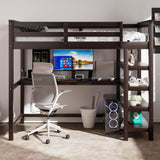 Revamp your space with the Merax Espresso Twin Loft Bed featuring a Desk and Storage Shelves Merax