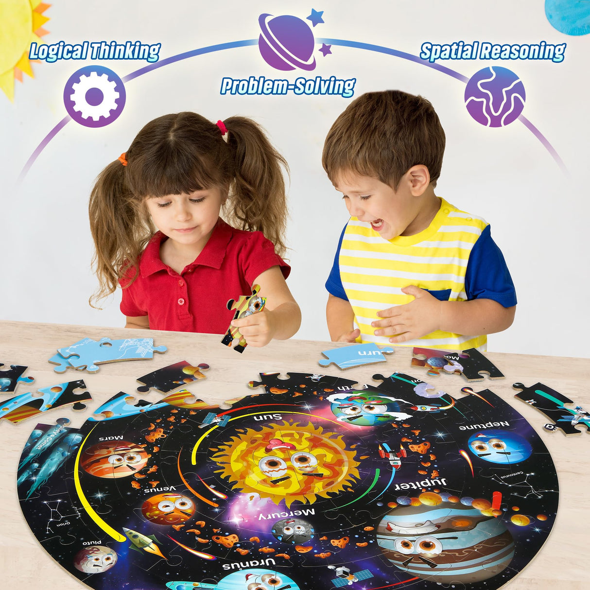SYNARRY Solar System Floor Puzzles for Kids Ages 4-8, Large 70 Piece Jigsaw Puzzles for Kids Ages 4-6, Space Planet Astronaut Toys Gifts Puzzles for 3-5 5-7 8-10 Years Old Toddlers Boys Girls Children SYNARRY