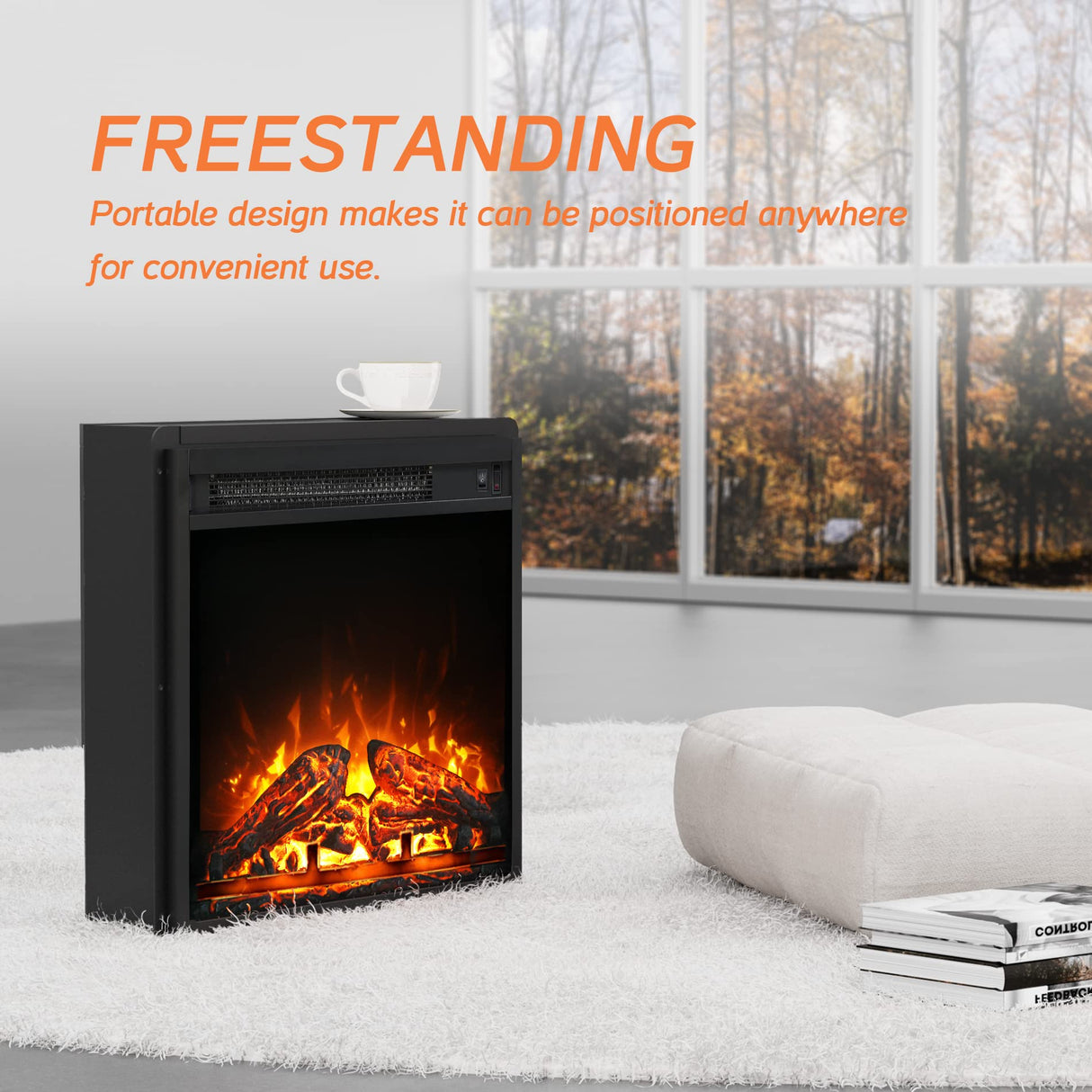 WAMPAT Fireplace TV Stand for TVs up to 110 inch, 4 in 1 Modern Entertainment Center with LED Lights & Adjustable Shelf, TV Console for Living Room,Brown WAMPAT