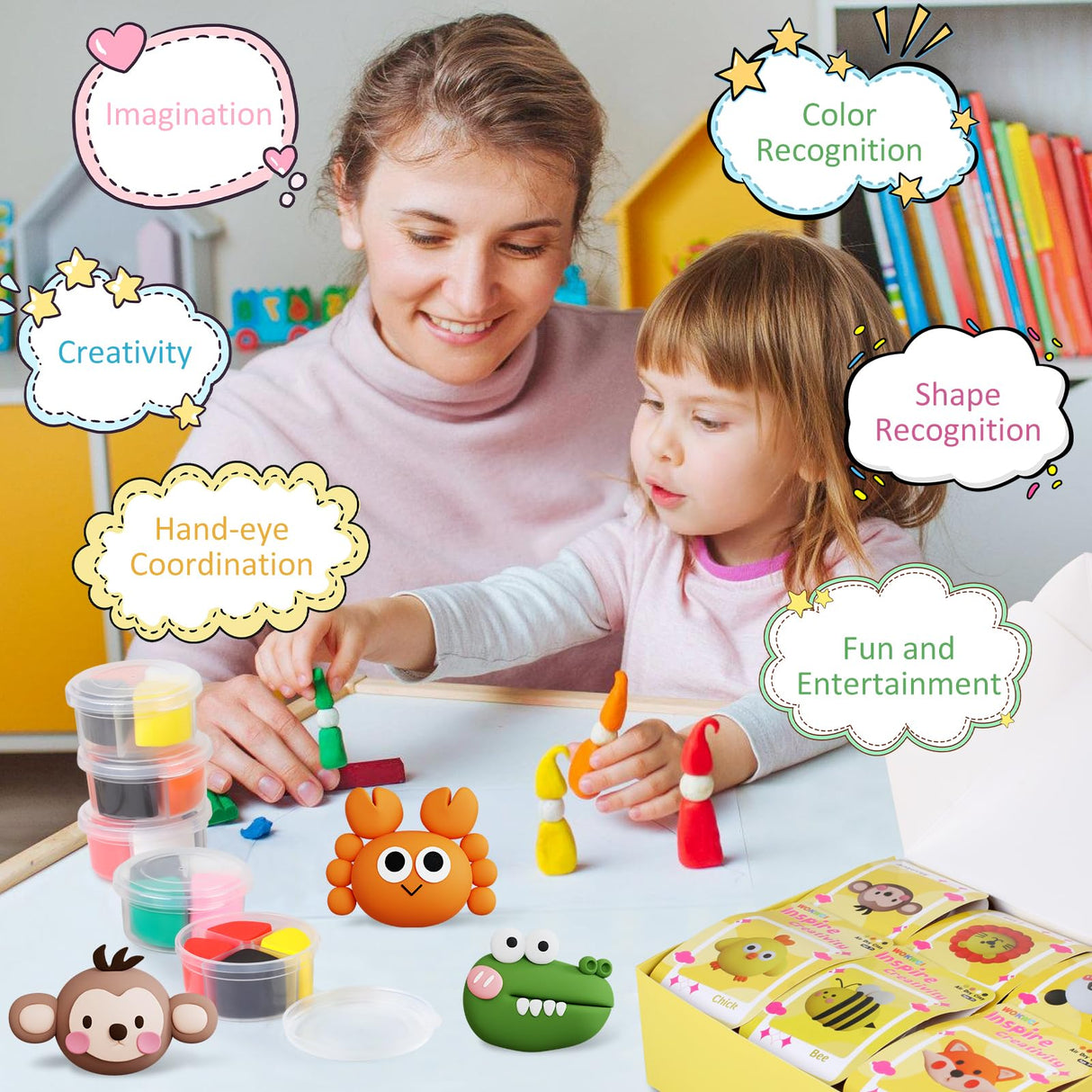 Air Dry Clay Kit for Kids, Modeling Magic Clay for Kids, Ultra Light & Soft, 12 Boxes DIY Animals Model with Step by Step Tutorial and 5 Sculpting Tools, Creative Art Crafts Toys Gifts for Girls Boys WOKWCI