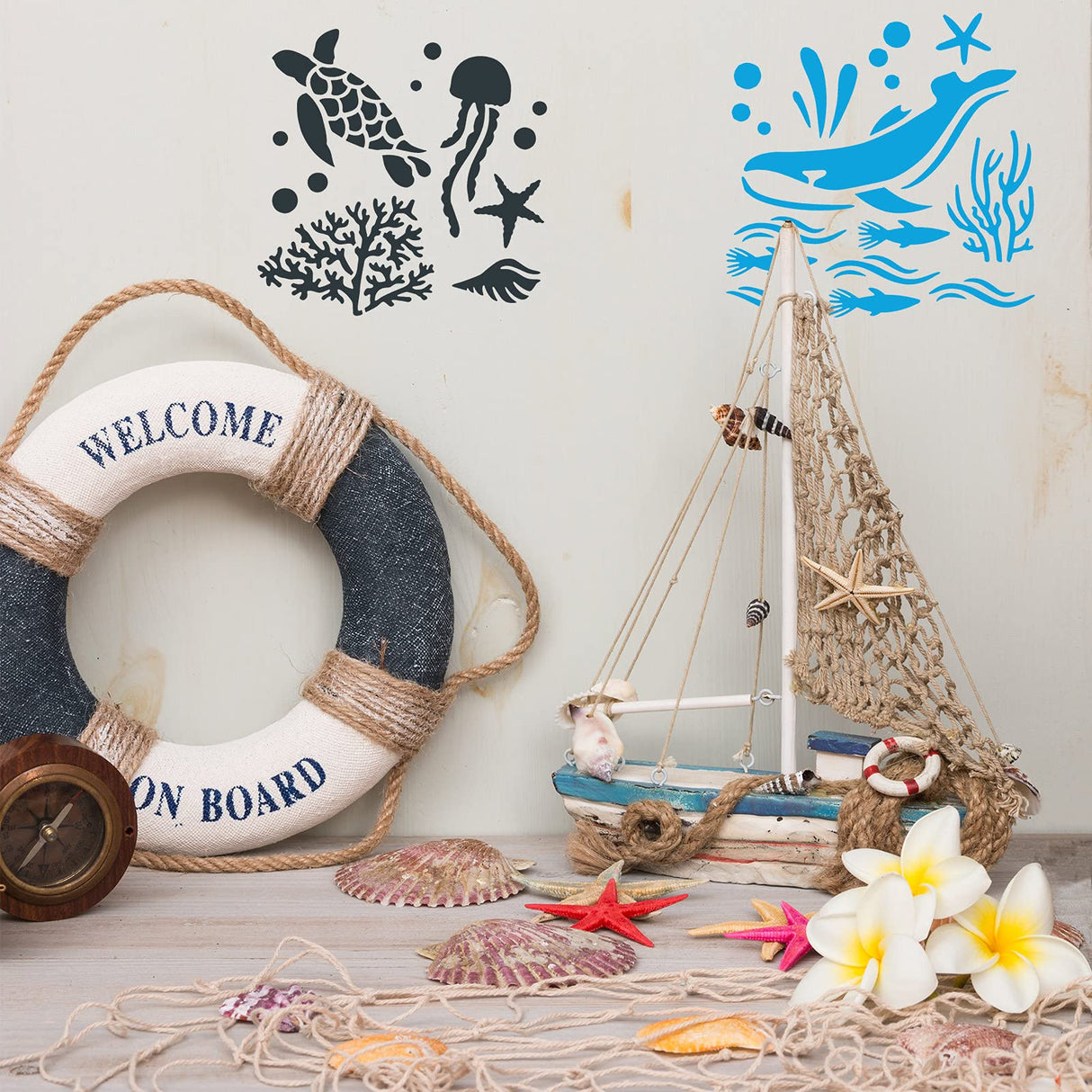 30 Pieces Sea Ocean Creatures Stencils 5 x 5 Inch Ocean Templates for Painting Sea Animal DIY Pattern Templates Mermaid Stencils on Wood for Scrapbooking Drawing Tracing Furniture Wall Crafts Tenare