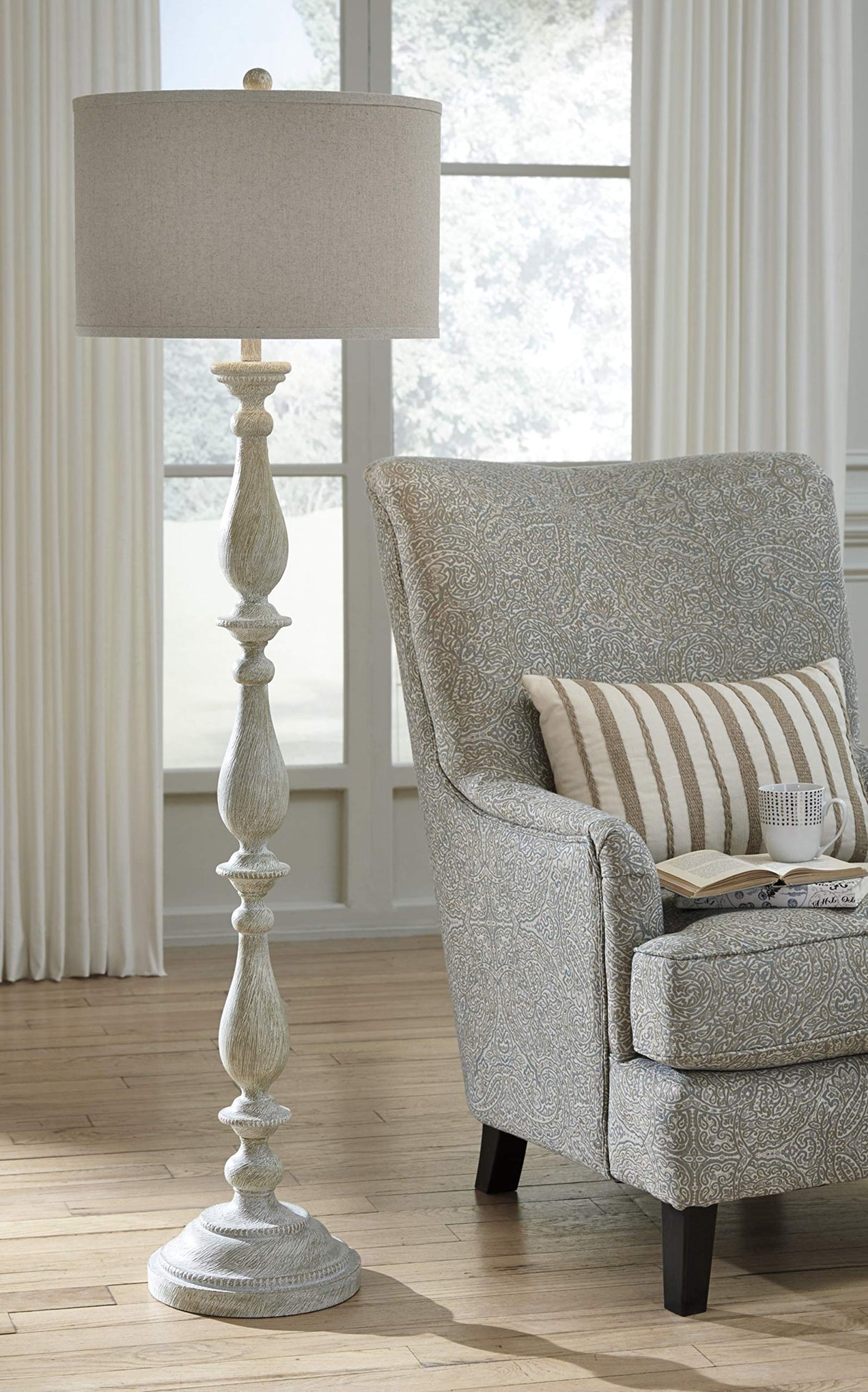 Signature Design by Ashley Bernadate Cottage 61" Candlestick Design Floor Lamp, Whitewash Signature Design by Ashley