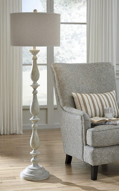 Signature Design by Ashley Bernadate Cottage 61" Candlestick Design Floor Lamp, Whitewash - WoodArtSupply