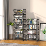 PUSDON Stackable Metal Storage Carts, Dual Use Shelf for Kitchen Fruit Vegetable Baskets with Wheels, Storage Rack for Living Room, Home & Office, Standard Black 4 Tiers PUSDON