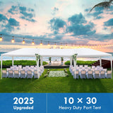 2025 Upgraded 10'x30' Party Tent, Outdoor Tents for Parties, Wedding, Birthday, Large Canopy Tent with Walls and Transparent Windows, White Event Gazebo Tent for Backyard, Garden, Patio, 8 Sidewalls ELOMBR