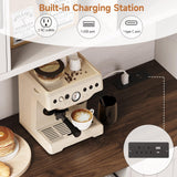 ONBRILL 71" Pantry Cabinet, Kitchen Pantry Storage Cabinet with LED Light & Outlet, Kitchen Hutch with Microwave Shelf & 6 Hook, Door Shelf & Drawer & Adjustable Shelf, Dining Room, Off White+Walnut ONBRILL