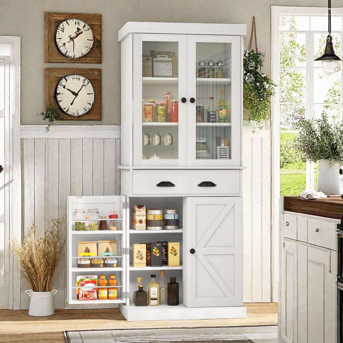 YITAHOME Tall Kitchen Pantry Cabinet, 71" H Pantry Storage Cabinet with Doors and Shelves, Storage Cabinet with Drawer for Kitchen, Dining Room, Living Room (White)