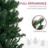 HOMCOM 8' Tall Unlit Slim Fir Artificial Christmas Tree with Realistic Branches, and 1168 Tips, Green HOMCOM