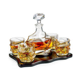 Glacier Mountain Whiskey Glasses and Liquor Decanter set | 4 Crystal Bourbon Glasses with Matching Whiskey Decanter on beautiful wood tray | Ideal Bourbon Gifts for Women & Men, Whiskey Decanter Sets The Wine Savant