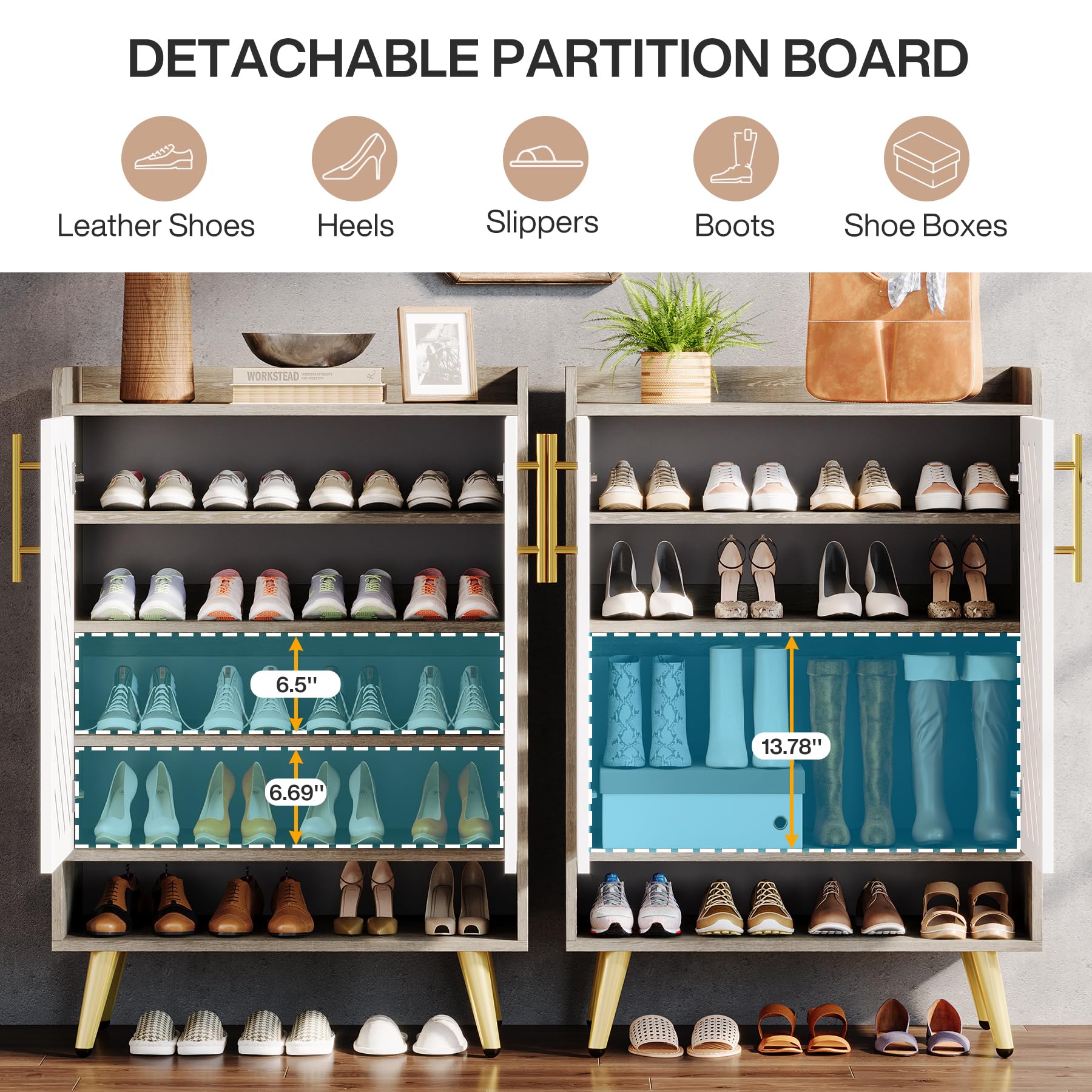 Tribesigns Shoe Cabinet with Doors, 6-Tier Wooden Shoe Rack Organizer with Adjustable Shelves, Freestanding Shoe Storage Cabinet for Entryway, Hallway, Closet, Living Room - WoodArtSupply