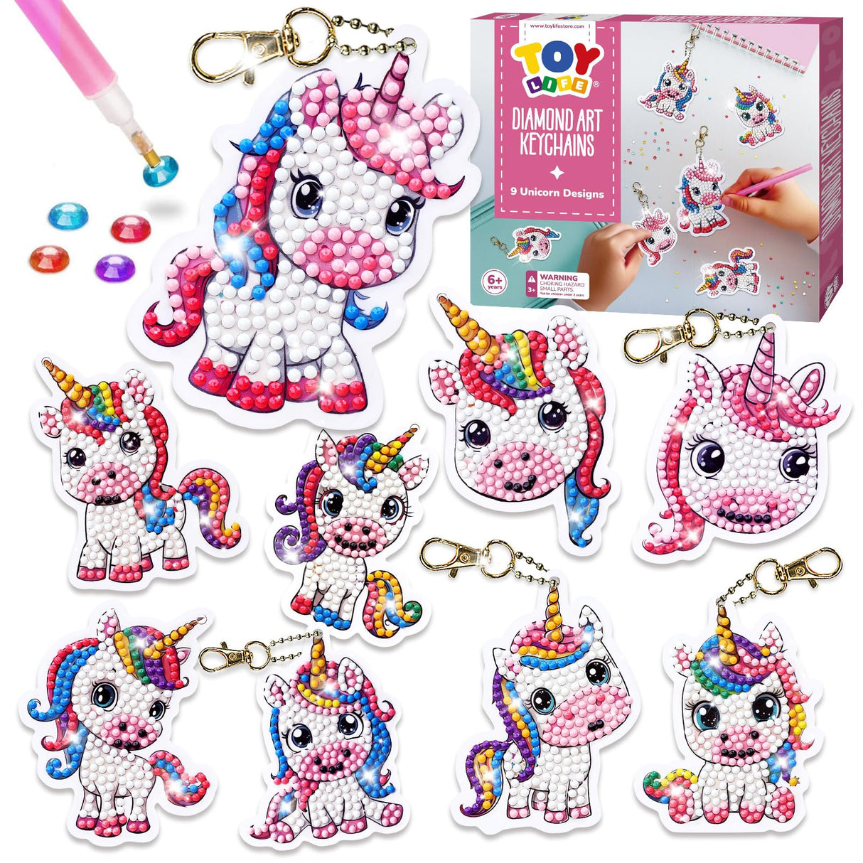 TOY Life Diamond Art Kits for Kids, 9PCS DIY Unicorn Diamond Painting Kits Keychains for Girls, Diamond Dots Gem Art for Kids 4-8 8-12 TOY Life