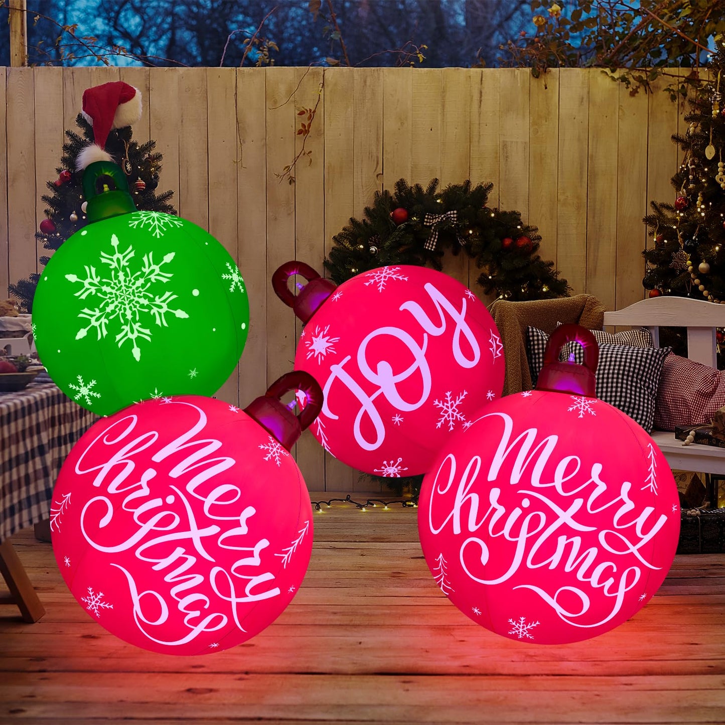 Jetec 2 Pcs 30 Inch Light up Giant Inflatable Christmas Ball PVC Decorated Ball Ornaments Xmas Blow up Ball Decorations Outdoor with Led Light and Remote Yard Lawn Tree Porch Pool(Classic)