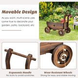 HAPPYGRILL Wagon Flower Planter Cart, 4-Wheel Wood Garden Wagon Decor with 2 Drainage Holes, Movable Flowerpot Holder Stand, Indoor Outdoor Raised Plant Bed HAPPYGRILL