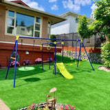 HONEY JOY Swing Set, 660lbs 7-in-1 Heavy Duty Swingset Outdoor for Kids w/A-Frame Metal Swing Stand, 2 Swings, Glider, Gym Rings, Slide, Monkey Bar, Basketball Hoop, Swing Sets for Backyard HONEY JOY