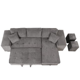 Merax Pull Out Sleeper Sofa with Storage Chaise and 2 Stools for Living Room, Modern L-Shape 3 Seat Reversible Sectional Couch Merax