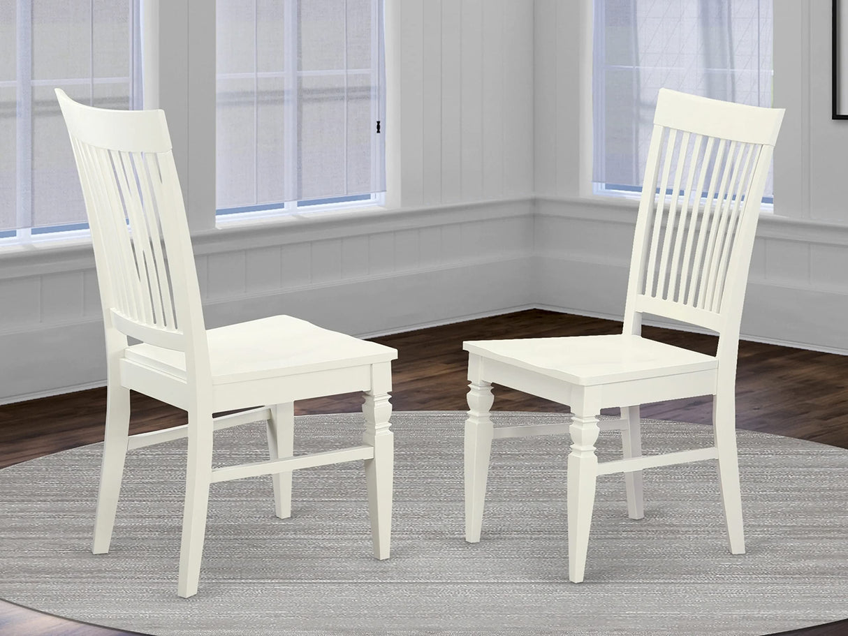 East West Furniture Weston Dining Room Slat Back Wood Seat Chairs, Set of 2, WEC-WHI-W East West Furniture
