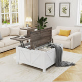 NEWBULAND 35" Lift Top Coffee Table with Storage, Wooden Coffee Tables for Living Room, Farmhouse Coffee Table with Large Hidden Storage Compartment, White and Grey NEWBULAND
