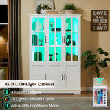 LUXOAK 71" Tall Bookshelf with Doors, LED Display Cabinet with 5-Tier Storage Shelves, White Bookcase for Study/Home Office/Living Room, 6-Door LUXOAK