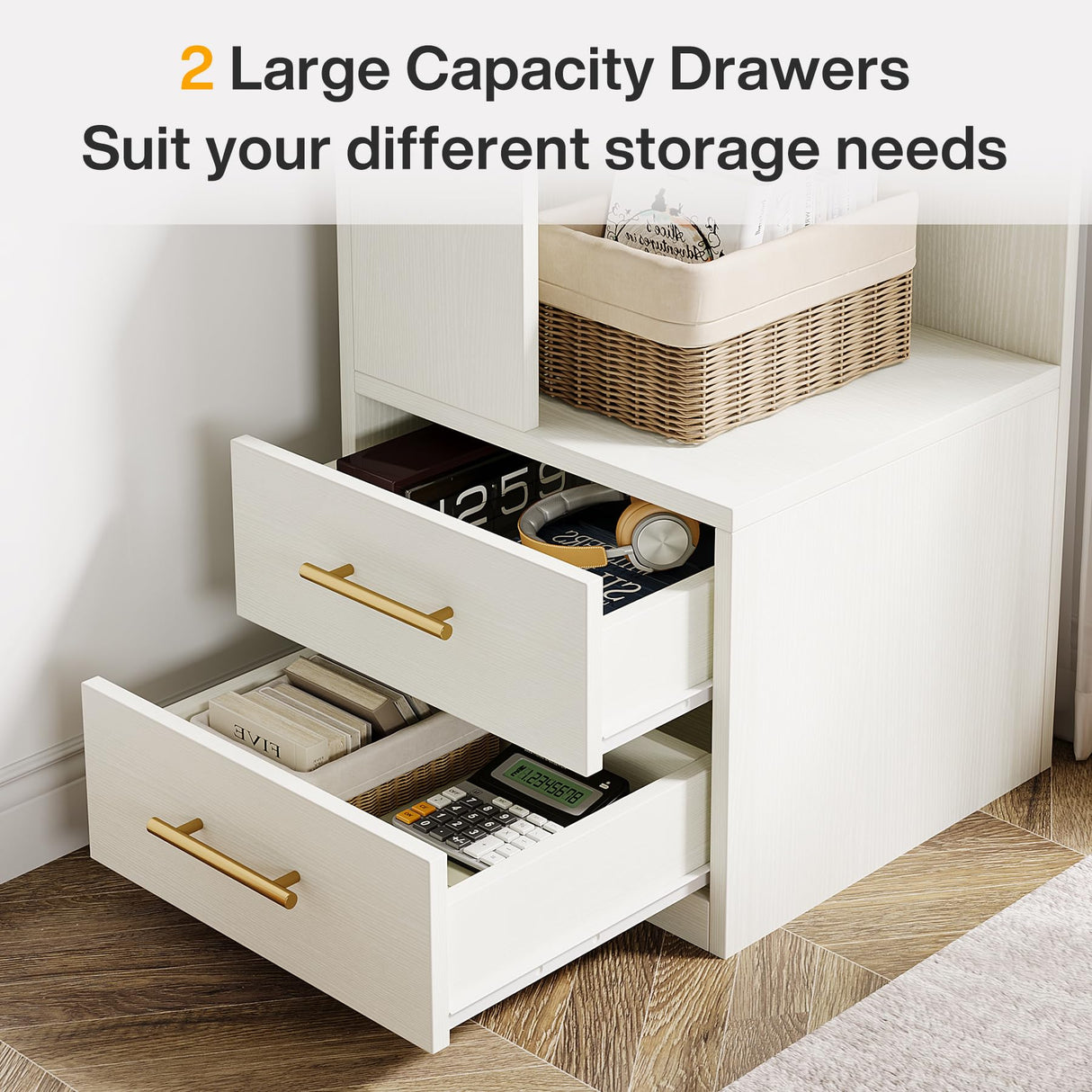 Tribesigns 5-Tier Beige Corner Bookshelf with 2 Drawers – Modern Storage Solution for Home and Office Tribesigns